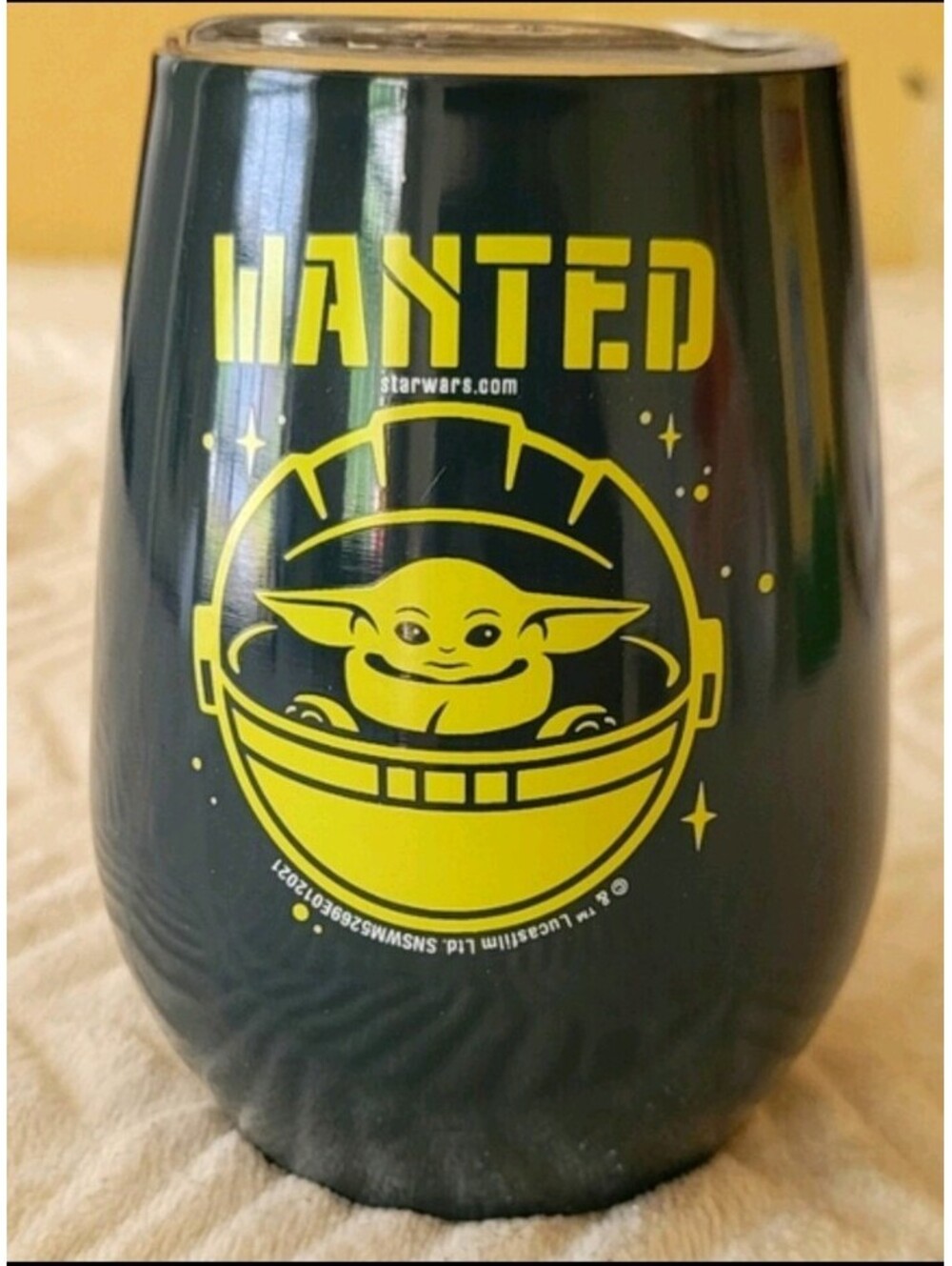 The Mandalorian Dark Green Grogu Stainless Steel Travel Stemless Wine Mug, 10 oz